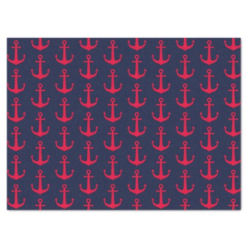 Cute Nautical Red Anchors Navy Blue  Tissue Paper