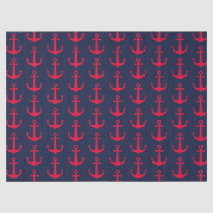 Cute Nautical Red Anchors Navy Blue Tissue Paper