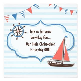 Cute Nautical Sailboat Boys 1st Birthday Invite