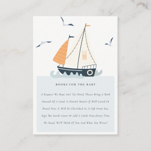 Cute Nautical Sailboat Boys Books For Baby Shower Enclosure Card