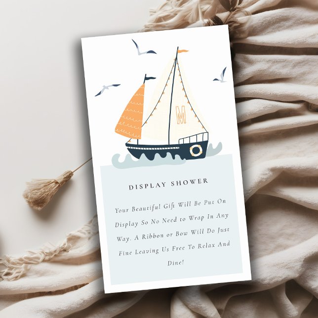Cute Nautical Sailboat Boys Display Baby Shower Enclosure Card (Creator Uploaded)