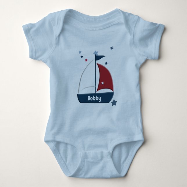 Cute Nautical Sailboat Custom Baby Baby Bodysuit (Front)