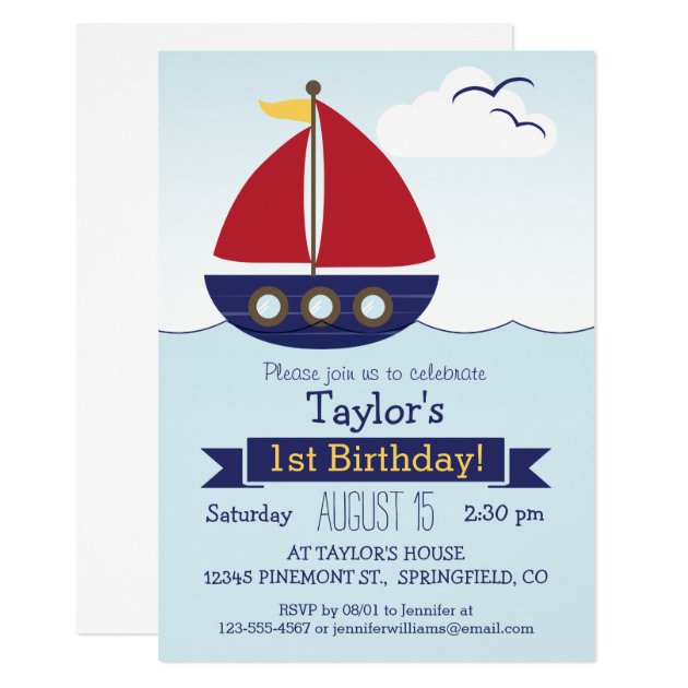 Cute Nautical Sailboat Kid's Birthday Party Invitation