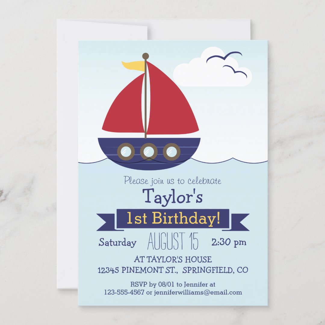 Cute Nautical Sailboat Kid's Birthday Party Invitation | Zazzle