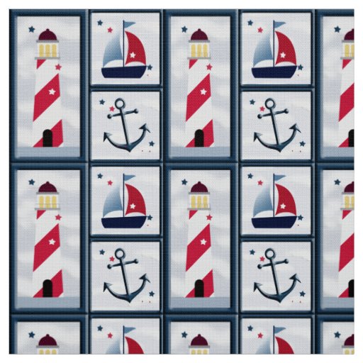 Cute Nautical Sailboat Lighthouse Anchor Fabric