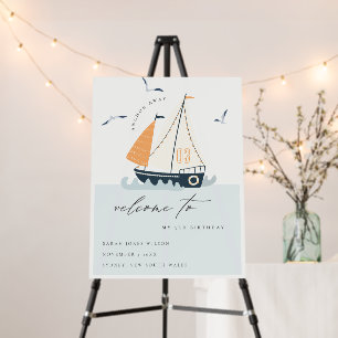 Cute Nautical Sailboat Pastel Kid Birthday Welcome Foam Board