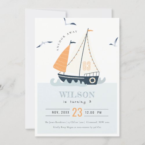 Cute Nautical Sailboat Pastel Kids Birthday Invite