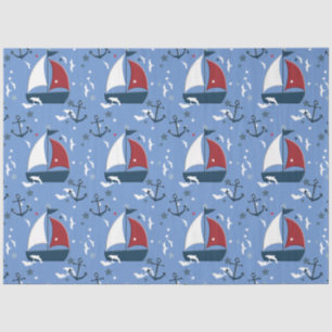 Cute Nautical Sailboat Pattern Decoupage Tissue Paper