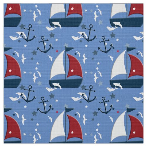 Cute Nautical Sailboat Pattern Fabric