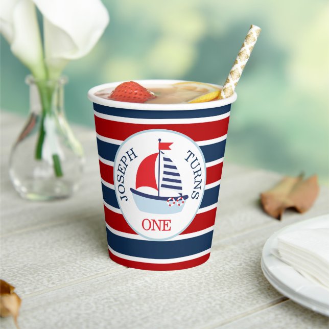 Cute Nautical Sailboat Theme Paper Cups (Insitu)