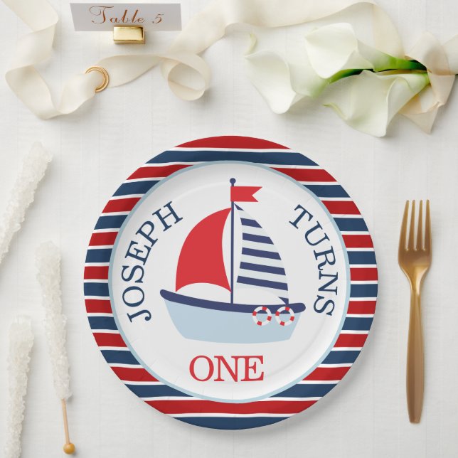 Cute Nautical Sailboat Theme Paper Plates (Wedding)