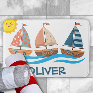 Cute Nautical Sailboats Bath Mat