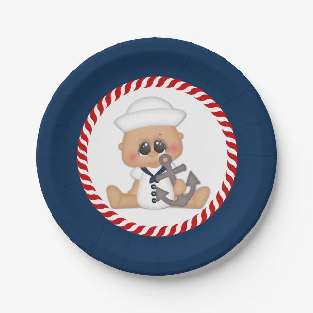 Cute Nautical Sailor Baby Boy Paper Plates (Front)
