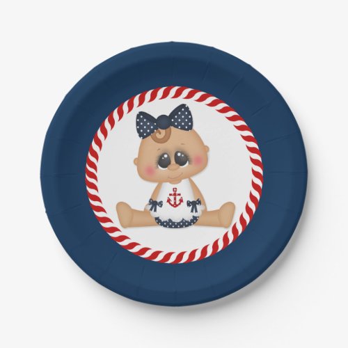 Cute Nautical Sailor Baby Girl Paper Plates