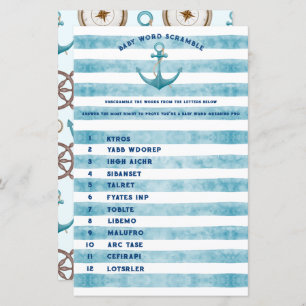 Cute Nautical Sailor Baby Shower Word Scramble