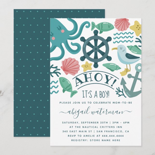 Cute Nautical Sea Critters It's A Boy Baby Shower Invitation (Front/Back)