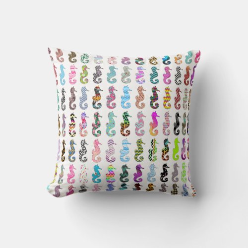 Cute nautical sea horse colorful girly patterns th throw pillow