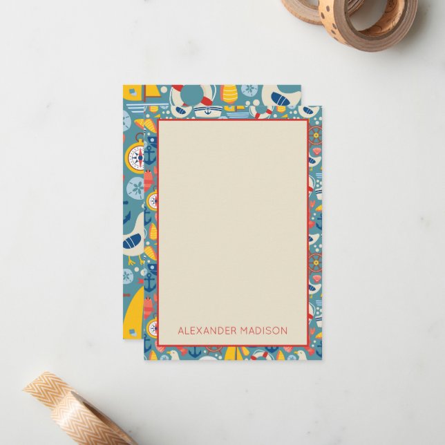 Cute Nautical Sea Life Note Card (Front/Back In Situ)