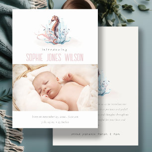 Cute Nautical Seahorse Photo Birth Announcement