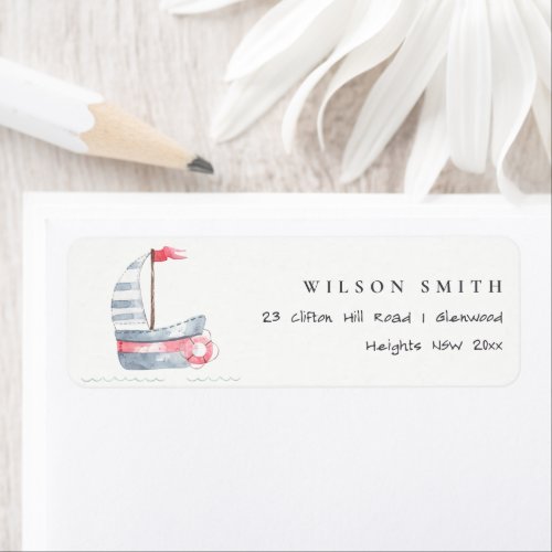 Cute Nautical Soft Red Blue Sailboat Kids Address Label