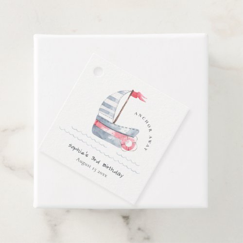 Cute Nautical Soft Red Blue Sailboat Kids Birthday Favor Tags