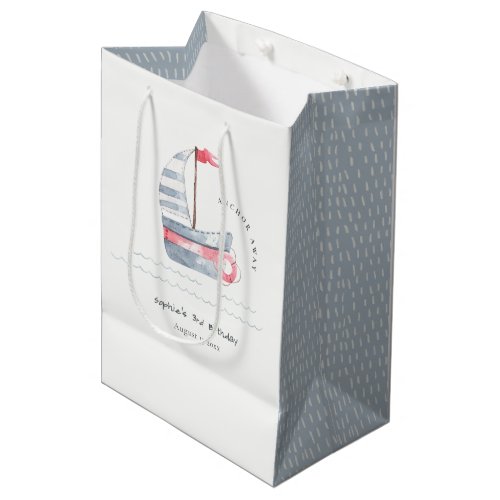 Cute Nautical Soft Red Blue Sailboat Kids Birthday Medium Gift Bag