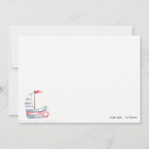 Cute Nautical Soft Red Blue Sailboat Kids Birthday Note Card