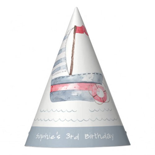 Cute Nautical Soft Red Blue Sailboat Kids Birthday Party Hat