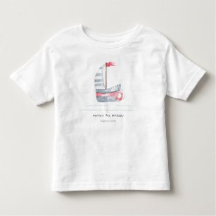 Cute Nautical Soft Red Blue Sailboat Kids Birthday Toddler T-shirt
