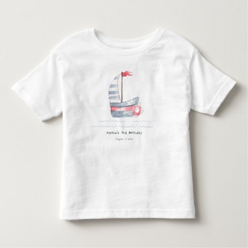 Cute Nautical Soft Red Blue Sailboat Kids Birthday Toddler T_shirt