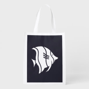 cute nautical STRIPED FISH Grocery Bag