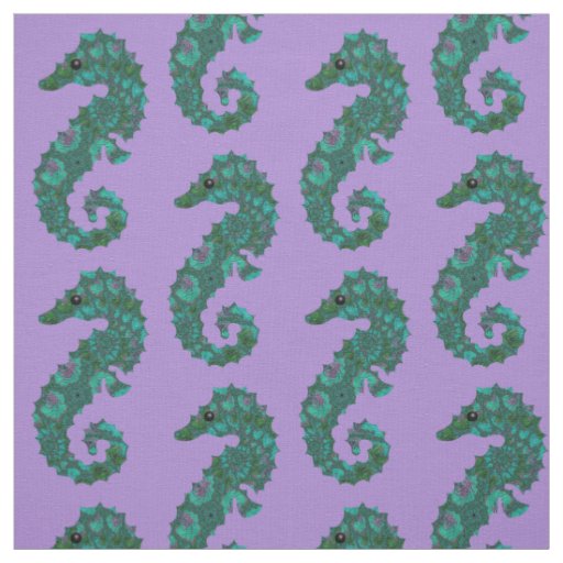 Cute Nautical Teal and Purple Seahorse Pattern Fabric