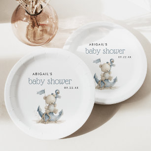 Cute Nautical Teddy Bear Baby Shower Paper Plates
