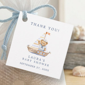 Cute Nautical Teddy Bear Baby Shower Thank You Favor Tags