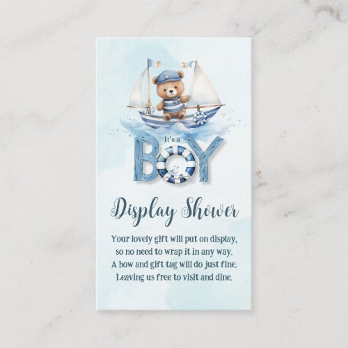 Cute Nautical Teddy Bear Boat Baby Display Shower Enclosure Card