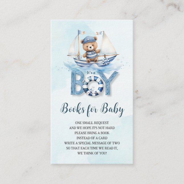 Cute Nautical Teddy Bear Boat Books for Baby Enclosure Card (Front)