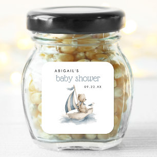Cute Nautical Teddy Bear Boys Baby Shower Square Sticker