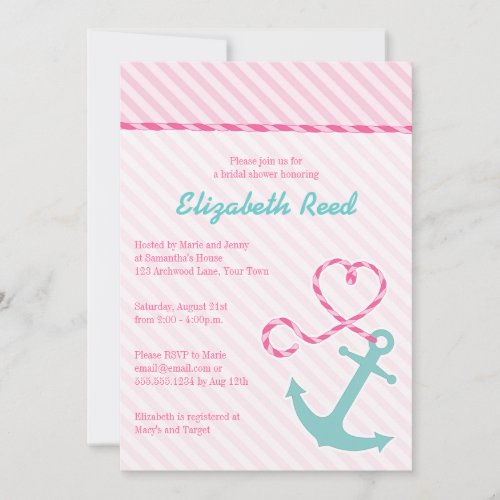 Cute Nautical Theme Anchor Bridal Shower Personalized Invites