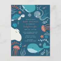 Cute Nautical Under The Sea Baby Shower Invitation Postcard