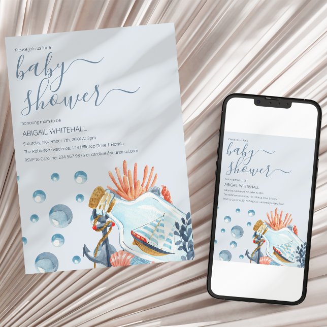 Cute Nautical Watercolor Baby Shower Invitation (Creator Uploaded)