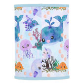 Cute Nautical Watercolor Whale Narwhal Jellyfish Lamp Shade (Back)