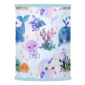 Cute Nautical Watercolor Whale Narwhal Jellyfish Lamp Shade (Left)