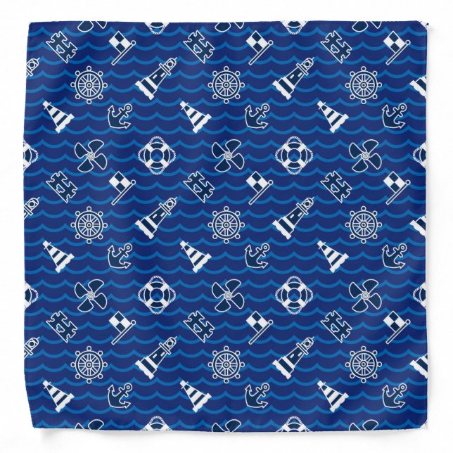 Cute Nautical Waves Pattern Bandana (Front)