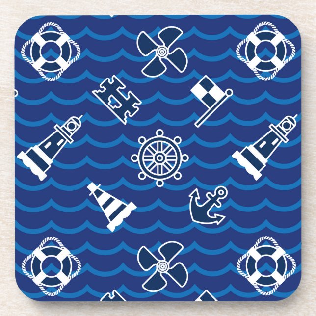 Cute Nautical Waves Pattern Beverage Coaster (Front)