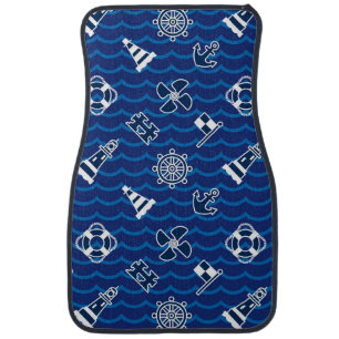 Cute Nautical Waves Pattern Car Floor Mat