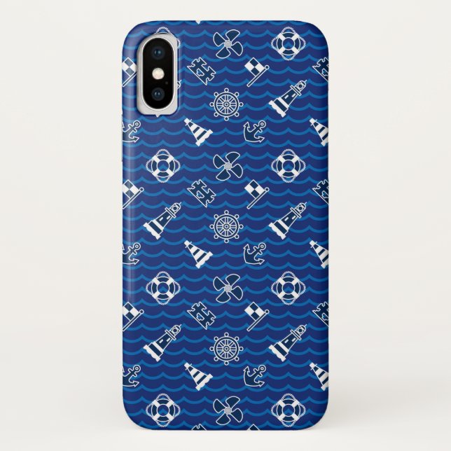 Cute Nautical Waves Pattern Case-Mate iPhone Case (Back)