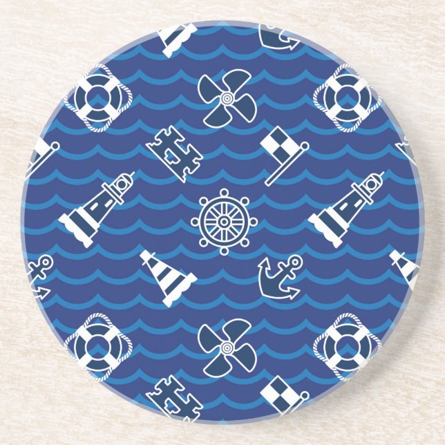 Cute Nautical Waves Pattern Drink Coaster (Front)