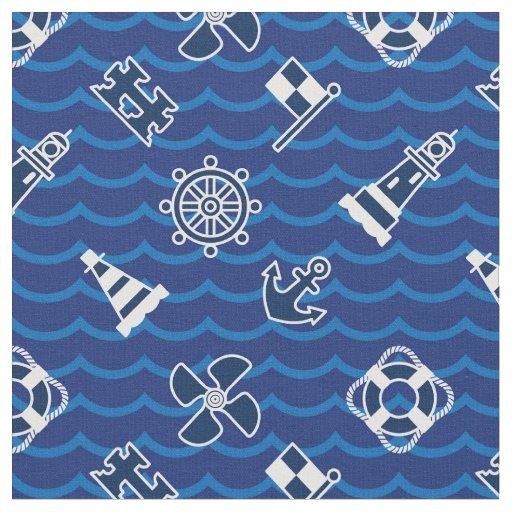 Cute Nautical Waves Pattern Fabric