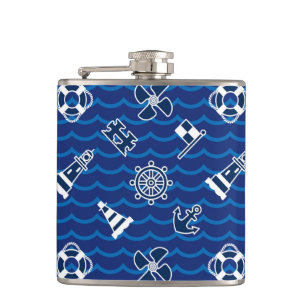 Cute Nautical Waves Pattern Hip Flask