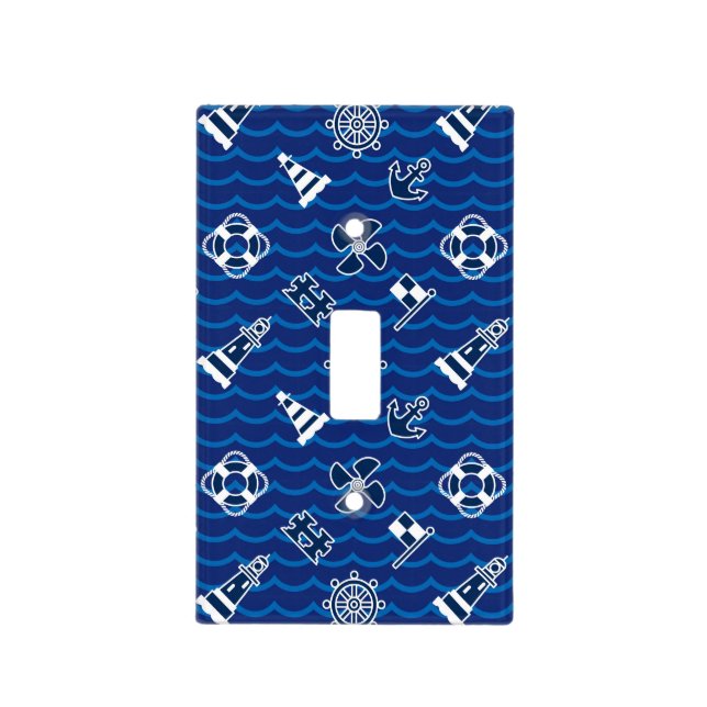 Cute Nautical Waves Pattern Light Switch Cover (Front)